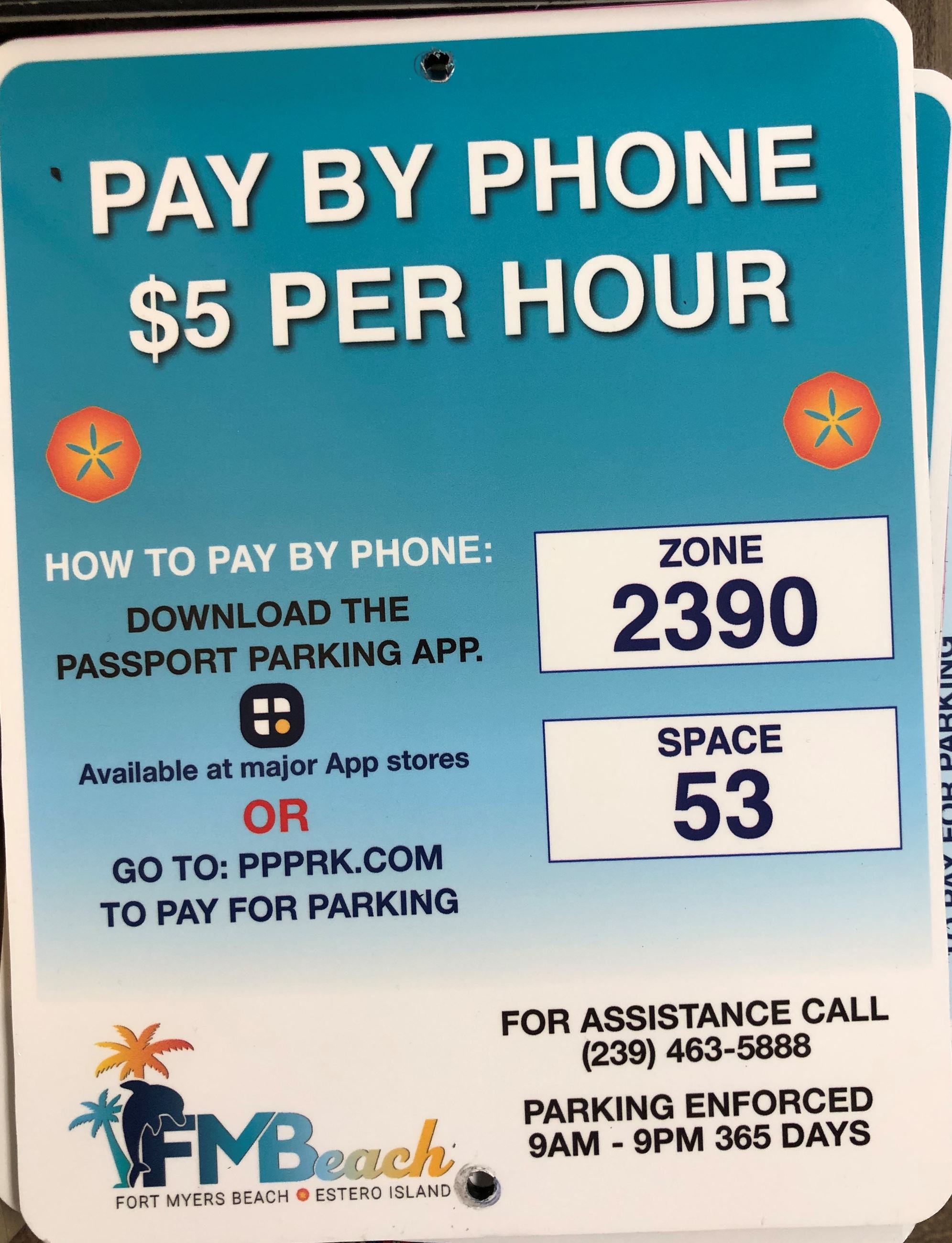 parking sing 5 dollars an hour