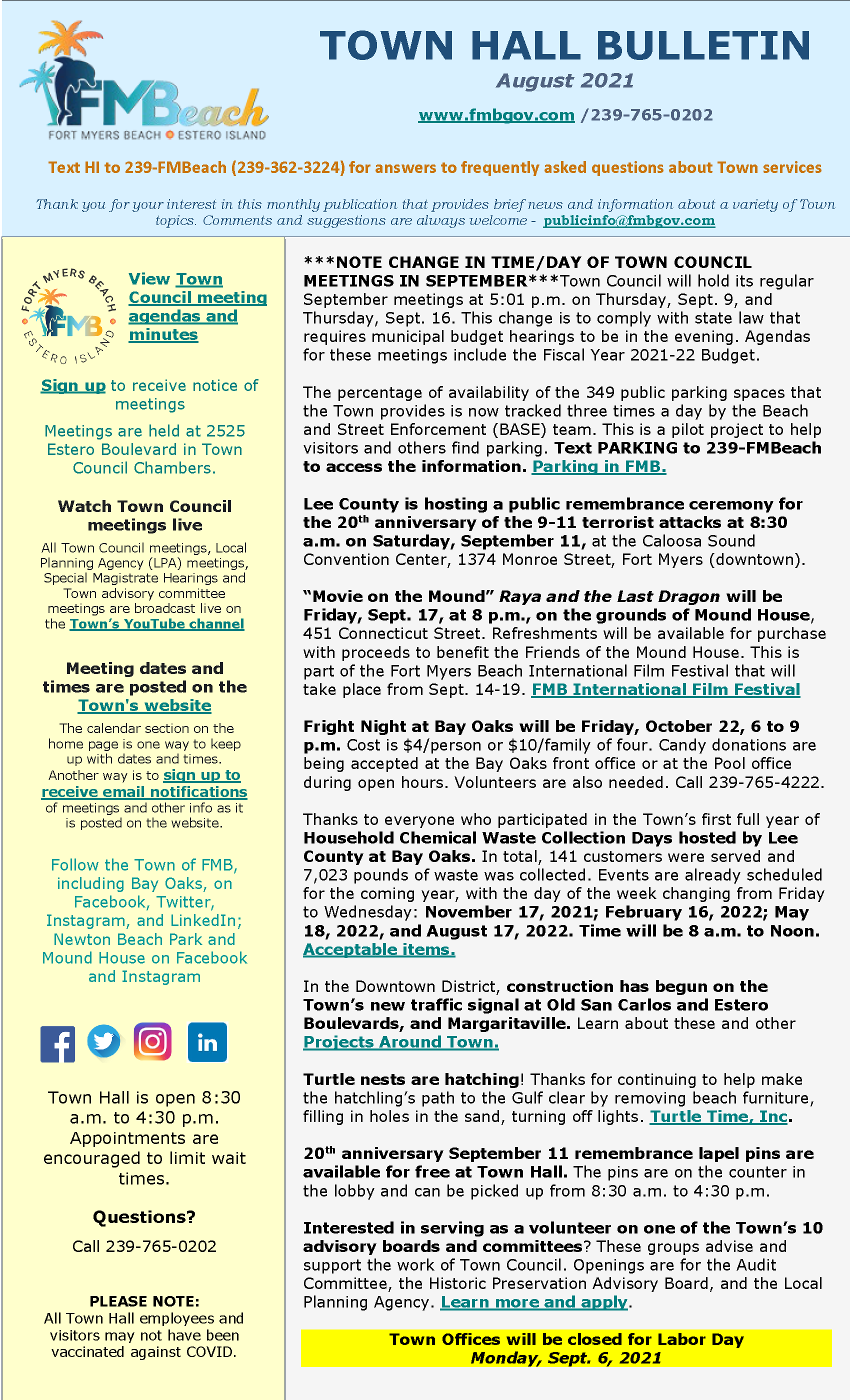 Town Hall Bulletin August 2021