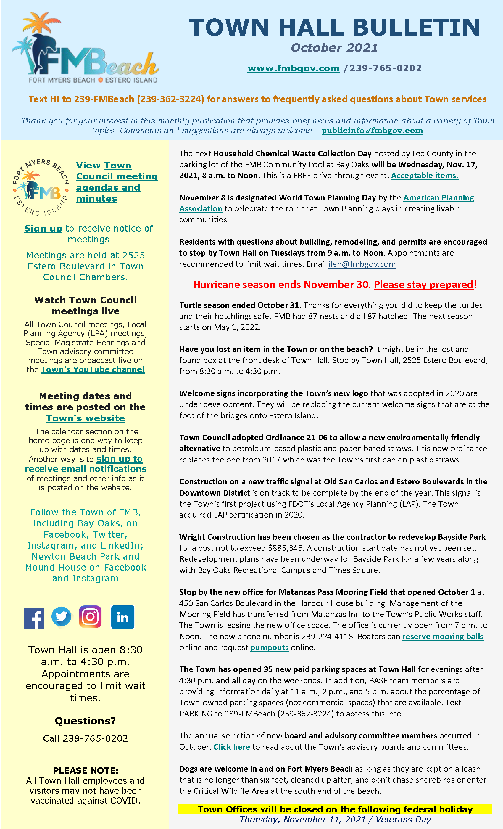 Town Hall Bulletin October 2021