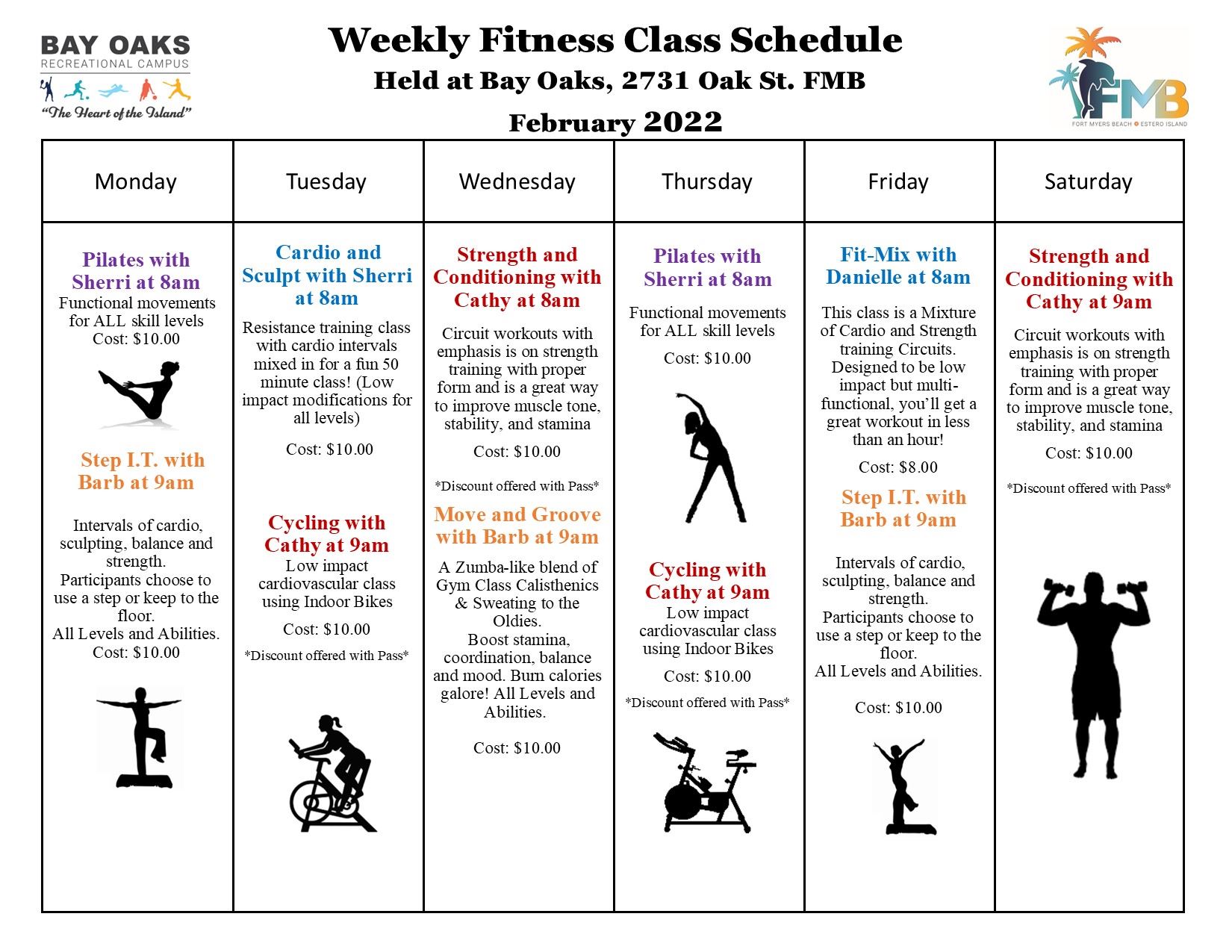 Weekly Class schedule Feb.22