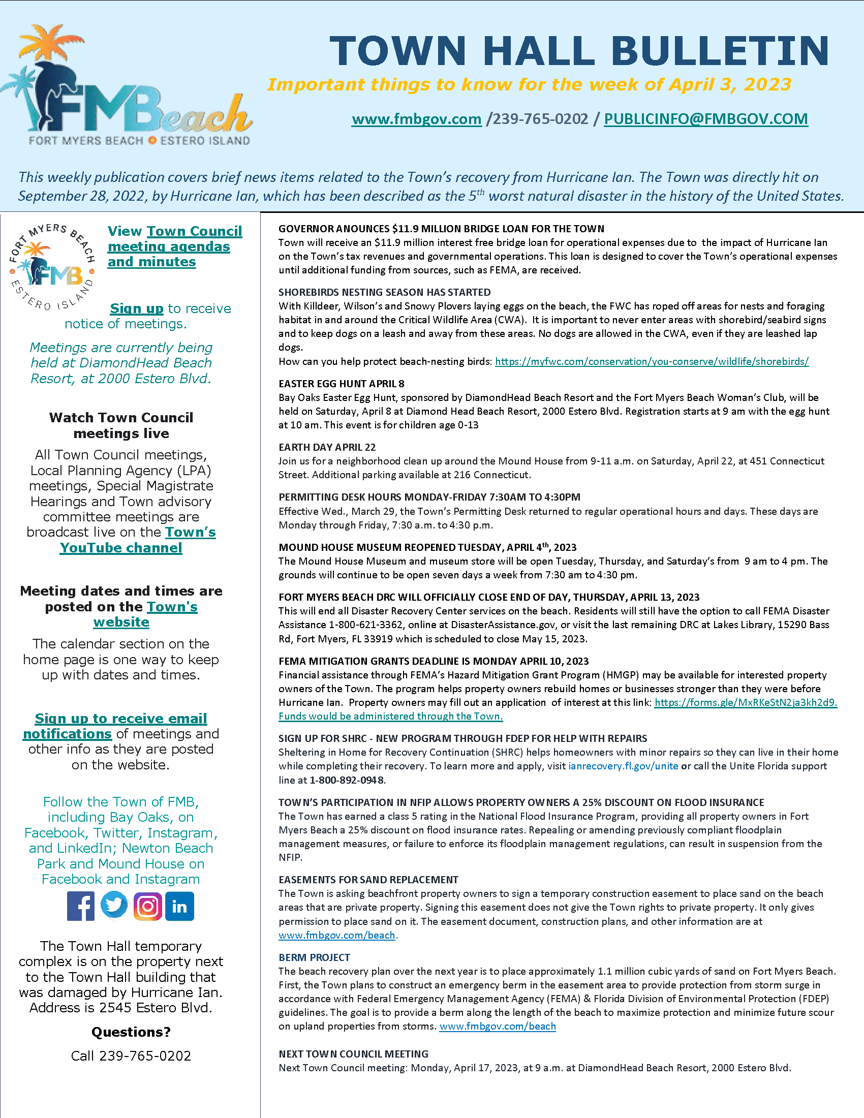 Town Hall Bulletin Apr. 3 2023